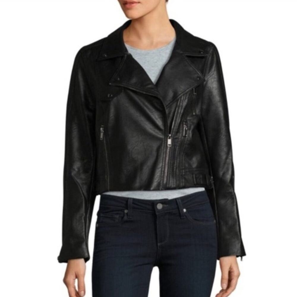 Highline Collective Faux Leather Moto Jacket XL Biker Crop Zip Up Rocker Outdoor